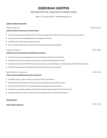 Administrative Assistant & Inside Sales Resume