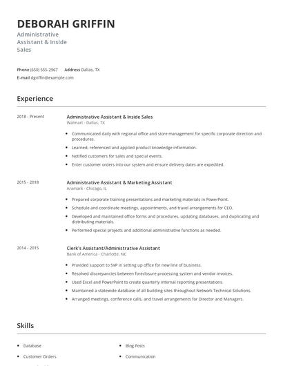 Administrative Assistant & Inside Sales Resume