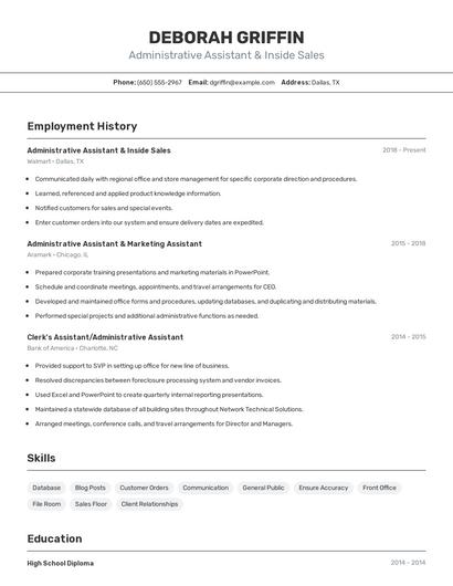 Administrative Assistant & Inside Sales Resume