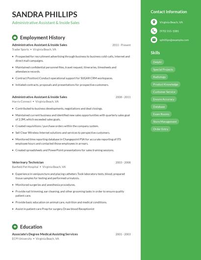 Administrative Assistant & Inside Sales Resume