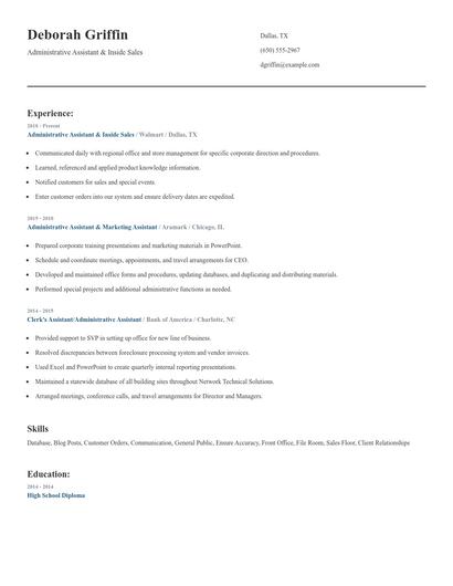 Administrative Assistant & Inside Sales Resume