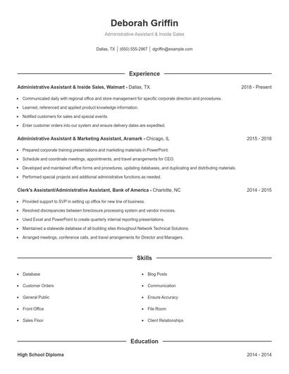 Administrative Assistant & Inside Sales Resume
