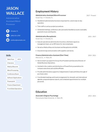 Administrative Assistant/Word Processor Resume
