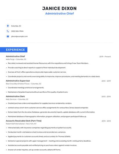 Administrative Chief Resume
