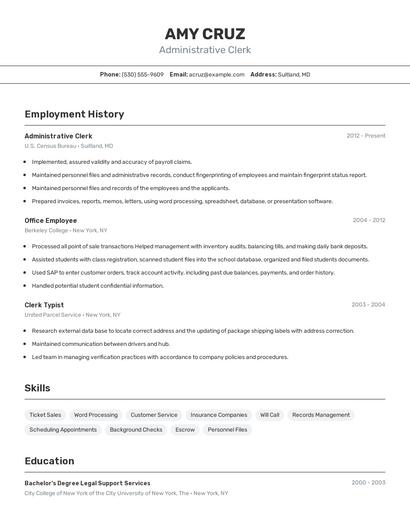 Administrative Clerk Resume