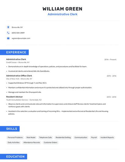 Administrative Clerk Resume