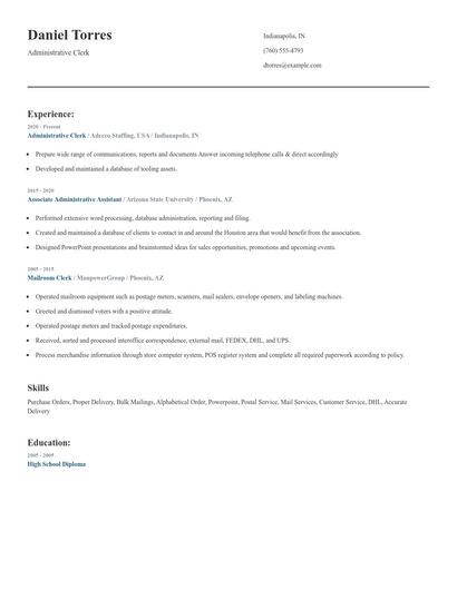 Administrative Clerk Resume