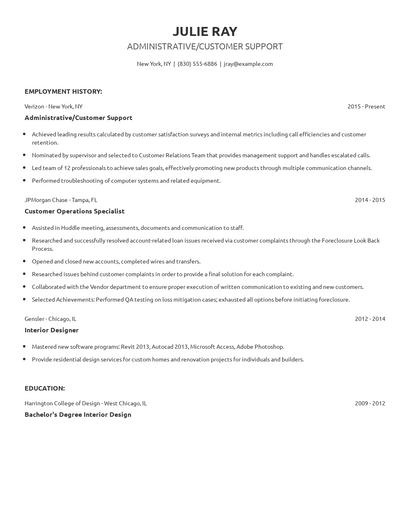 Administrative/Customer Support Resume