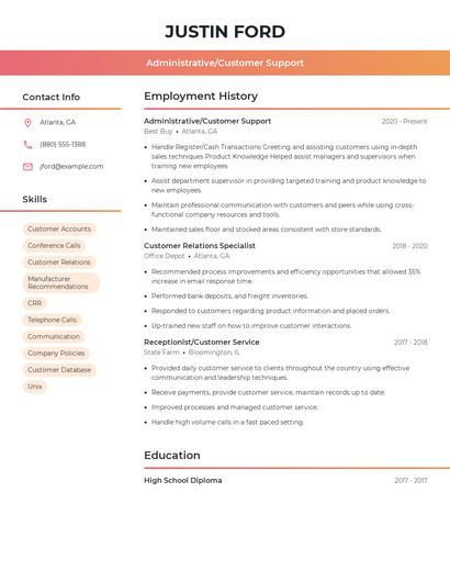 Administrative/Customer Support Resume
