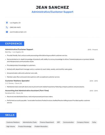 Administrative/Customer Support Resume