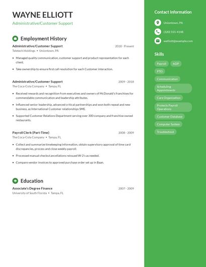 Administrative/Customer Support Resume
