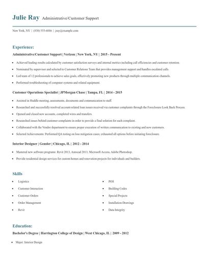 Administrative/Customer Support Resume