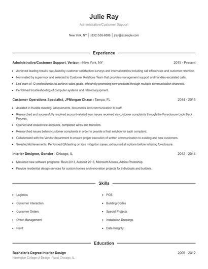 Administrative/Customer Support Resume