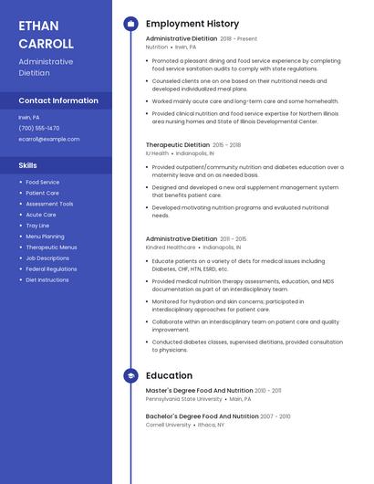 Administrative Dietitian Resume