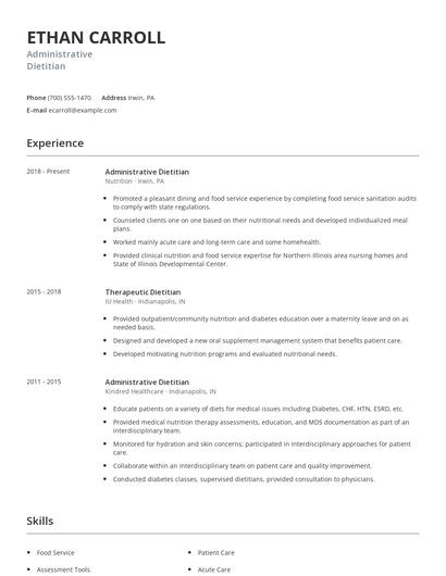 Administrative Dietitian Resume