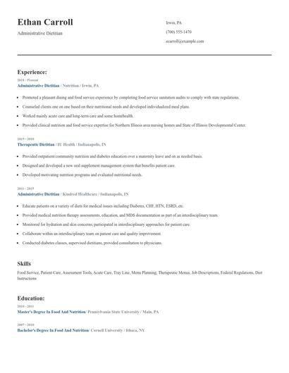 Administrative Dietitian Resume