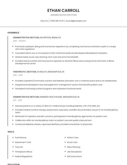 Administrative Dietitian Resume