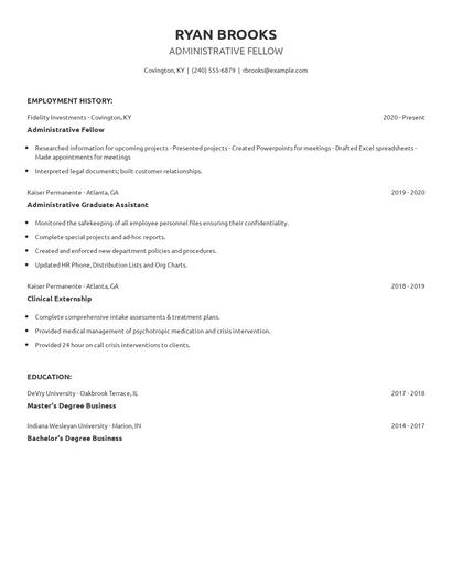 Administrative Fellow Resume
