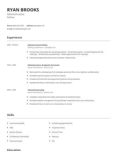Administrative Fellow Resume