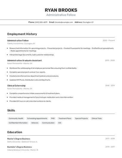 Administrative Fellow Resume