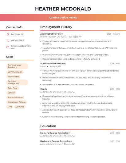 Administrative Fellow Resume