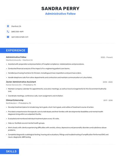 Administrative Fellow Resume