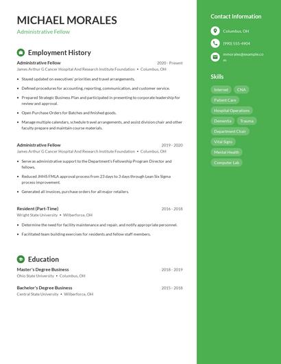 Administrative Fellow Resume