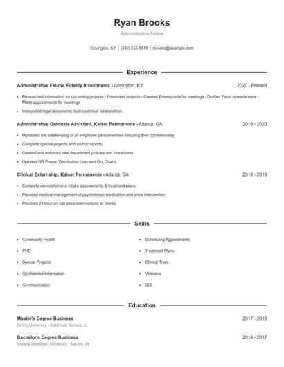 Administrative Fellow Resume