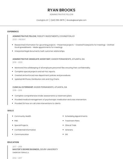 Administrative Fellow Resume