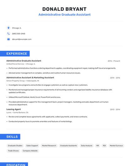 Administrative Graduate Assistant Resume