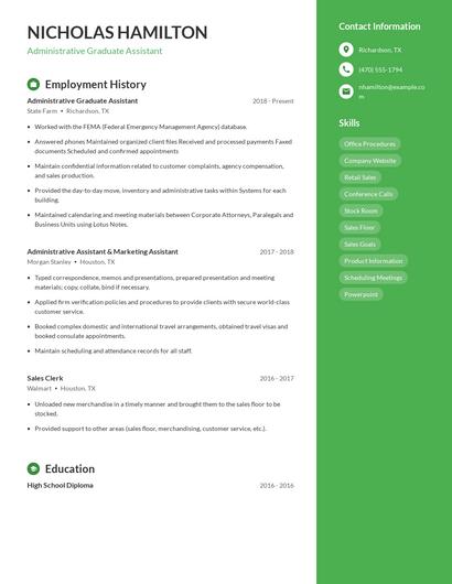 Administrative Graduate Assistant Resume