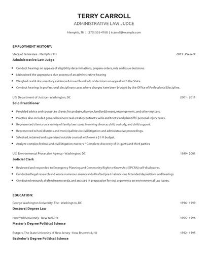 Administrative Law Judge Resume