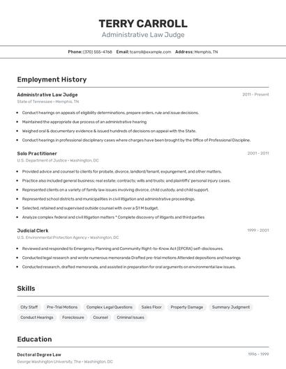 Administrative Law Judge Resume
