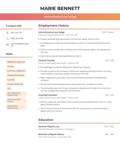 Administrative Law Judge Resume