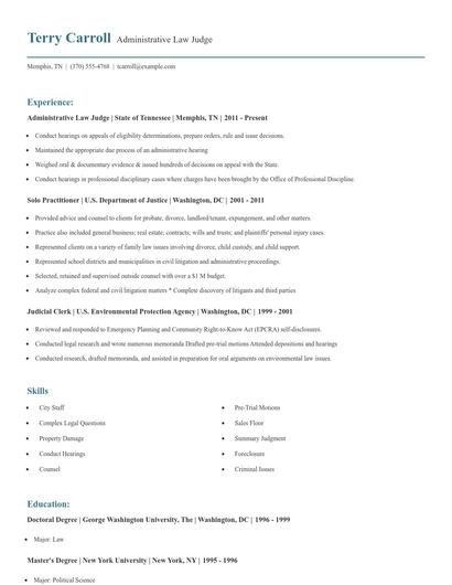 Administrative Law Judge Resume