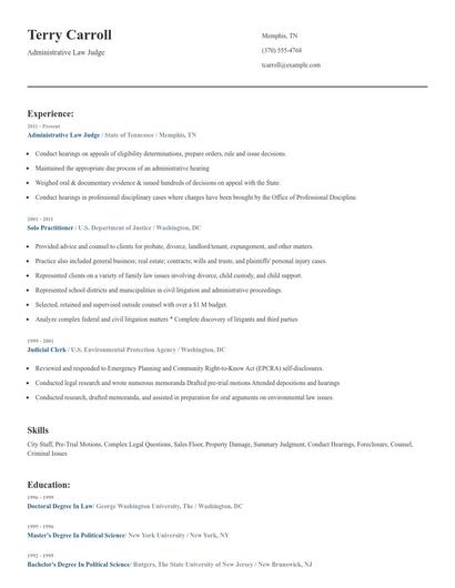 Administrative Law Judge Resume