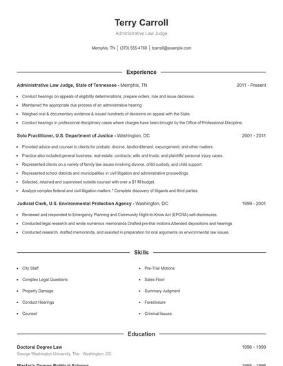Administrative Law Judge Resume