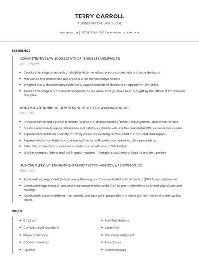 Administrative Law Judge Resume