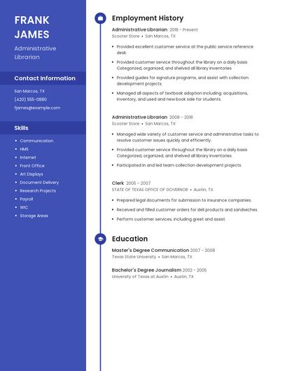 Administrative Librarian Resume