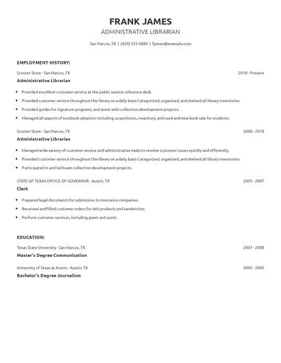 Administrative Librarian Resume