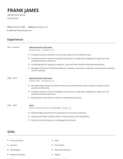 Administrative Librarian Resume