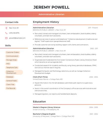 Administrative Librarian Resume