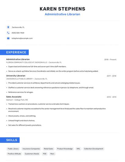 Administrative Librarian Resume