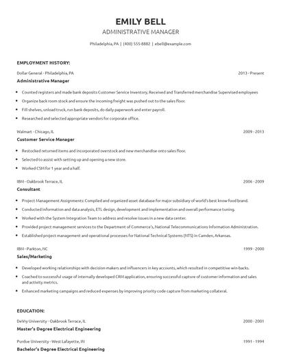 Administrative Manager Resume