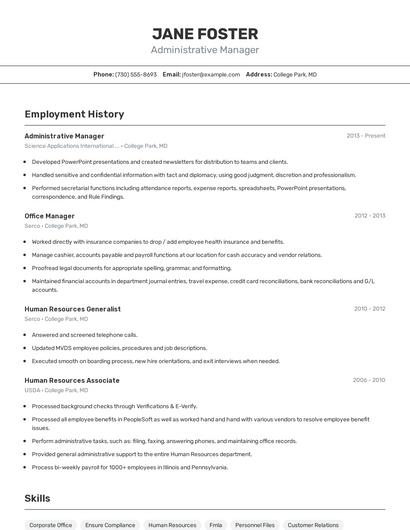 Administrative Manager Resume