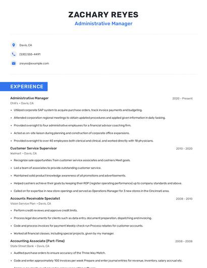 Administrative Manager Resume