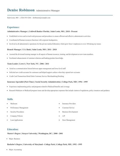 Administrative Manager Resume