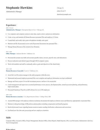 Administrative Manager Resume