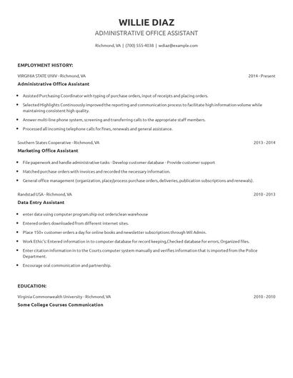 Administrative Office Assistant Resume