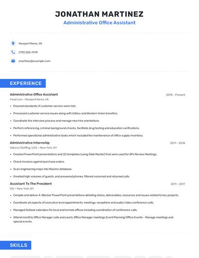 Administrative Office Assistant Resume